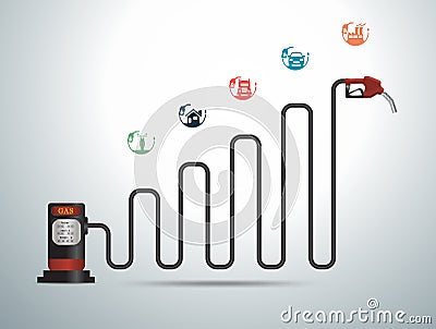 Vector gasoline pump nozzle gas station with business graph Vector Illustration