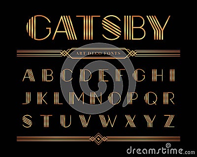 Vector of Gatsby font and alphabet, Gold Letter set Vector Illustration