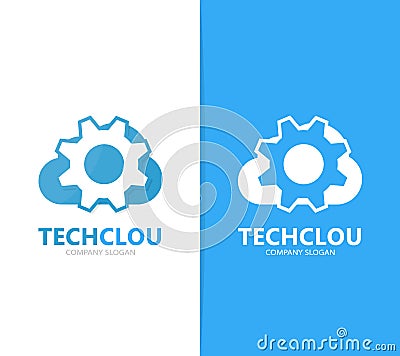 Vector of gear and cloud logo combination. Mechanic and storage symbol or icon. Unique factory and industrial logotype Vector Illustration