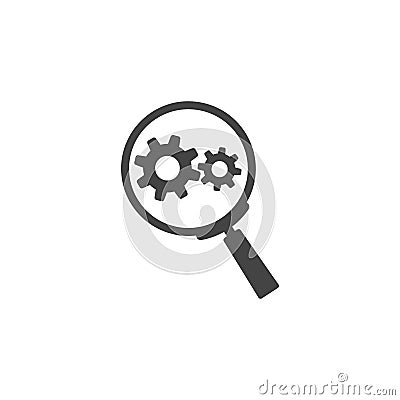 Vector gear tool search magnifier icon on white isolated background. Layers grouped for easy editing illustration. For your design Vector Illustration