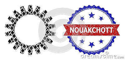 Gemstone Collage Gearwheel Icon and Scratched Bicolor Nouakchott Watermark Vector Illustration