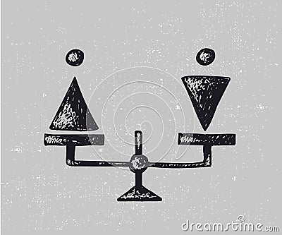 Vector gender equality illustration. Man and woman on scales Vector Illustration