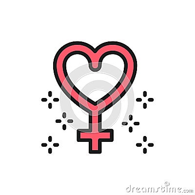 Gender female symbol, feminism, women power flat color line icon. Vector Illustration