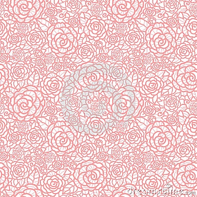 Vector gentle pastel pink lace roses seamless repeat pattern background. Great for wedding or bridal shower decor Vector Illustration