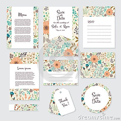 Vector gentle wedding cards template Vector Illustration