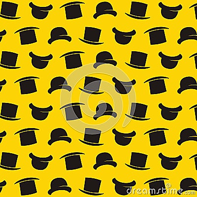 Vector gentleman pattern with bowler hat. Cartoon style illustration texture. Wallpaper. Wrapping paper. Scrapbook. Tiling. Cartoon Illustration