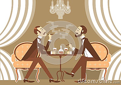 Vector gentlemen talking and drinking alcohol in club Vector Illustration