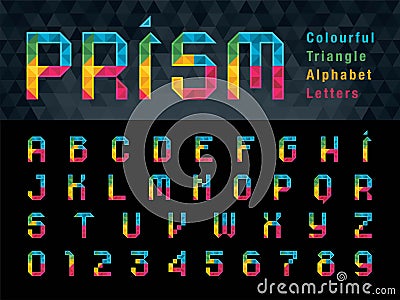 Vector of Geometric Alphabet Letters and numbers, Abstract Colourful Prism Font triangle shape Vector Illustration