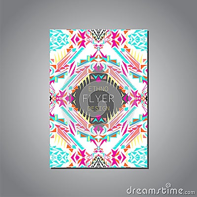 Vector geometric colorful brochure template for business and invitation. Ethnic, tribal, aztec style. A4 format Vector Illustration