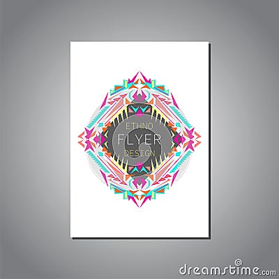 Vector geometric colorful brochure template for business and invitation. Ethnic, tribal, aztec style Vector Illustration