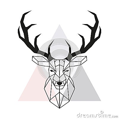 Vector geometric deer head. Stag head and antlers. Vector Illustration