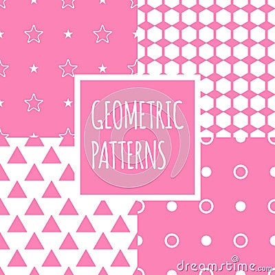 Vector geometric pink seamless patterns set. Baby Vector Illustration