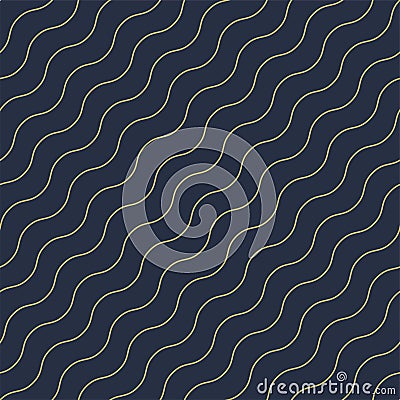 Vector geometric seamless diagonal wavy pattern - goldish striped rich texture. Stylish blue background Vector Illustration