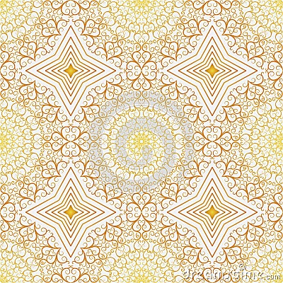 Vector geometric seamless festive pattern with golden mandalas and stars Vector Illustration