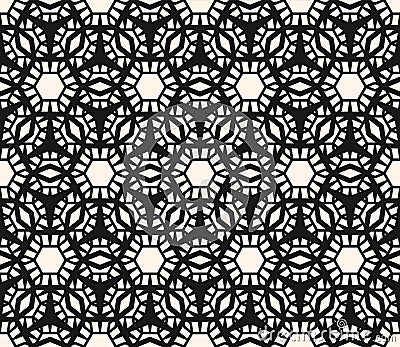 Vector geometric seamless pattern. Black and white abstract floral grid texture Vector Illustration