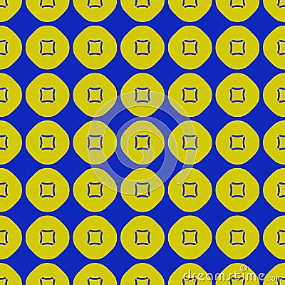 Vector geometric lime green and blue seamless pattern with circles, squares. Vector Illustration