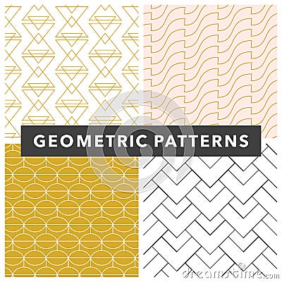 Vector geometric seamless pattern set, black, gold and white elegant minimal ornament Vector Illustration