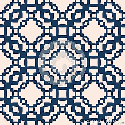 Vector geometric seamless pattern with squares, grid, net, chain. Blue and beige Vector Illustration