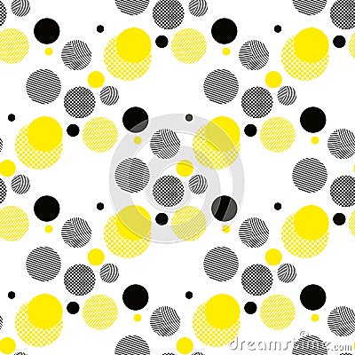 Vector geometric seamless pattern. Universal Repeating abstract circles figure in black white yellow. Modern circle design, Stock Photo