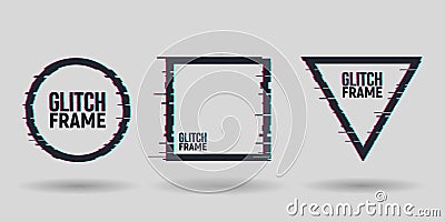 Vector geometric shapes frames with glitch effect. Modern trendy backgrounds for design card, poster, flyer, cover, banner. Vector Illustration