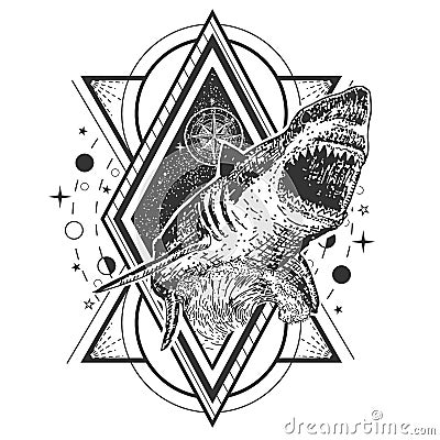 Vector geometric shark tattoo or t-shirt print design Vector Illustration