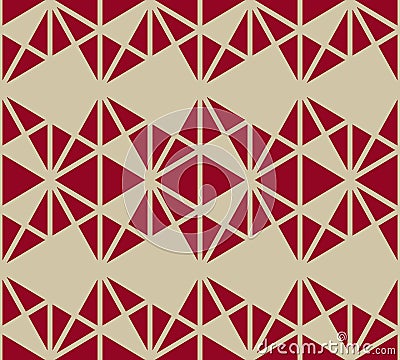 Vector geometric triangles pattern. Elegant burgundy and gold seamless texture Vector Illustration