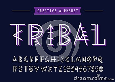 Vector Geometric Tribal font. English Ethnic Alphabet Vector Illustration