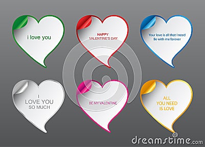 Vector Geometrical Design love Speech bubbles set with curved corner. Valentine`s Day romantic card. Speech Bubble Hear Vector Illustration