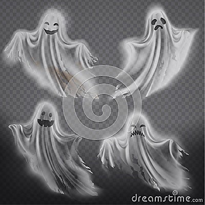 Vector ghosts, phantoms set. Halloween spooky spirits Vector Illustration