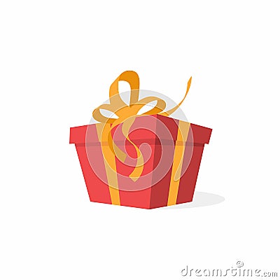 Vector gift box with bow and ribbons. Red gift box, present concept Vector Illustration