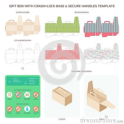 Vector gift box with safe bottom and handles templates set Vector Illustration