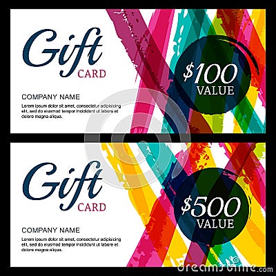 Vector gift card, abstract watercolor stripes and splashes backg Vector Illustration