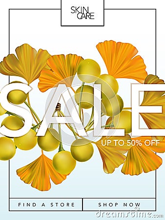 Vector Ginkgo Theme Summer, Autumn Sale Online Poster Vector Illustration