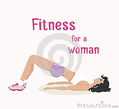 Vector girl does buttocks exercises, woman works out Vector Illustration