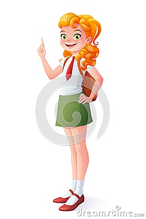 Vector girl got the idea and index finger pointing up. Vector Illustration