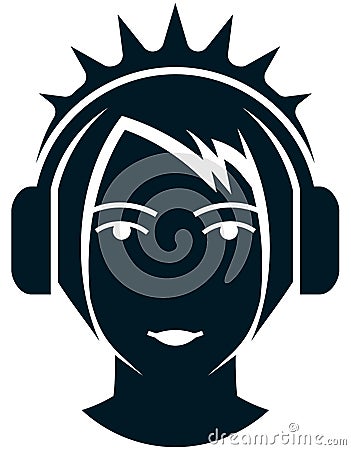 Vector girl in headphones illustration on white Vector Illustration