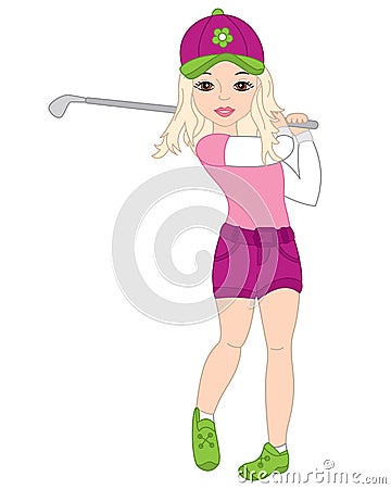 Vector Girl Playing Golf. Vector Golfer. Golf Vector Illustration. Vector Illustration