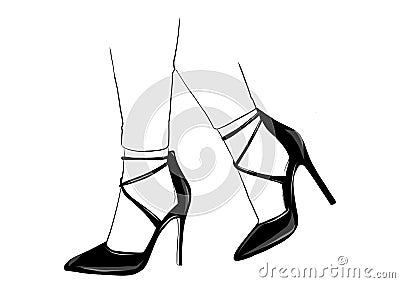 Vector girls in high heels. Fashion illustration. Female legs in shoes. Cute design. Trendy picture in vogue style. Fashionable Cartoon Illustration