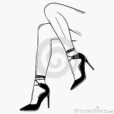 Vector girls in high heels. Fashion illustration. Female legs in shoes. Cute design. Trendy picture in vogue style Vector Illustration