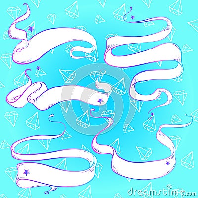 Vector girly ribbon collection. Vanilla illustration in pink and blue pastel colors. Easy to use for your creation Vector Illustration