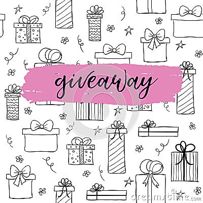 Vector giveaway card for blogs. Hand drawn gifts Vector Illustration