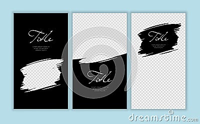 Vector giveaway story trendy templateset. Black and white frames with hand drawn brush strokes and place for photo. Design for Stock Photo