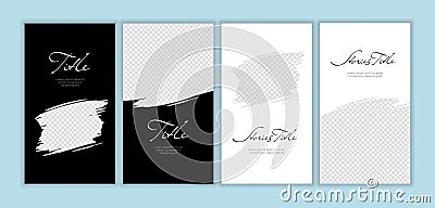 Vector giveaway story trendy templateset. Black and white frames with hand drawn brush strokes, place for photo and title text. Stock Photo