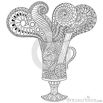 Vector glass of hot wine in zentangle, doodle style. Hand drawn Vector Illustration