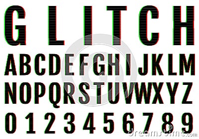 Vector glitch fonts pack. Letters and numbers vector illustrati Vector Illustration