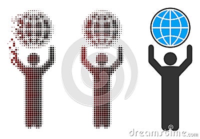 Shredded Pixel Halftone Globalist Icon Vector Illustration