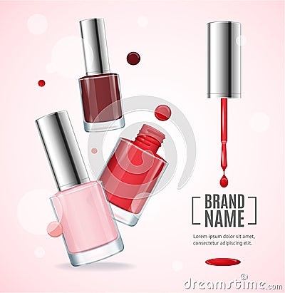 Vector Gloss Red Colorful Nail Lacquer Ads, 3d illustration Vector Illustration