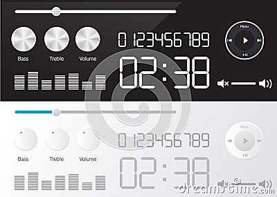 Vector glossy audio players design with different control Vector Illustration