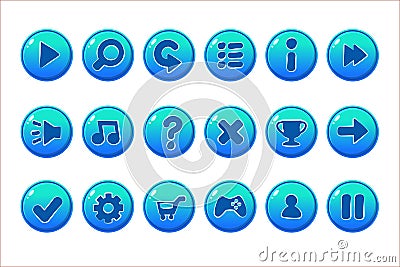 Glossy blue Buttons for all kinds of Casual, Cartoons elements for games assets Vector Illustration