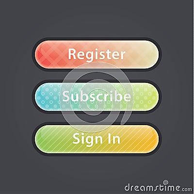 Vector glossy button. Three colorfully buttons. Vector Illustration